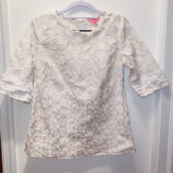 Lily Pulitzer White Embroidered Medallion Short Sleeve Top Size 6 - Picture 1 of 5